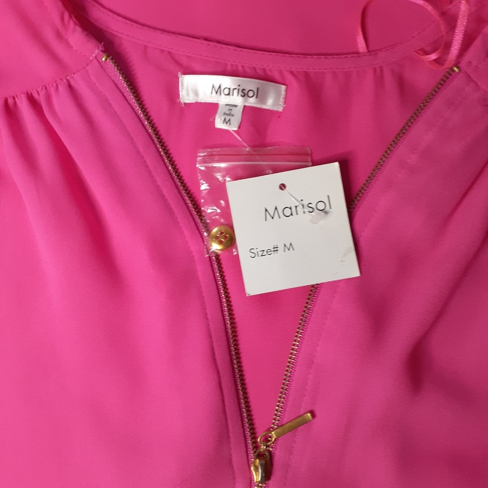Marisol Semi-shear Bright Pink Women Blouse SZ M - Picture 7 of 8